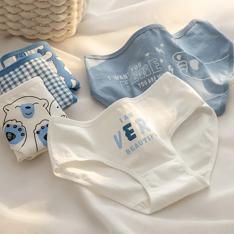 5 قطعة/المجموعة لطيف فتاة ملخصات القطن سراويل النساء الملابس الداخلية أزياء منتصف الخصر اللباس الداخلي الإناث السروال تنفس مثير الملابس الداخلية