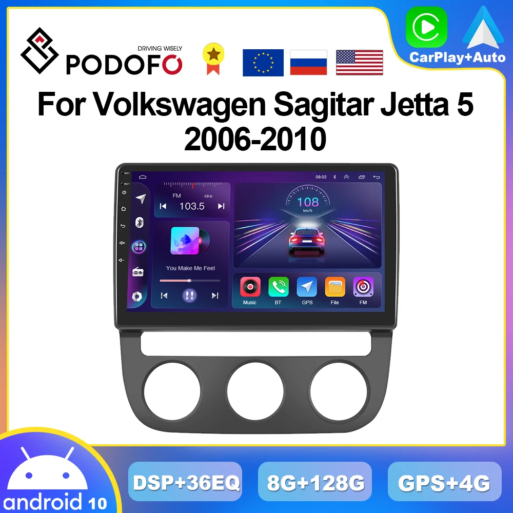 

Podofo 8G+128G CarPlay Radio For VW Volkswagen Sagitar Jetta 5 2006-2010 Android Car Multimedia Player 2din GPS Stereo Head Unit