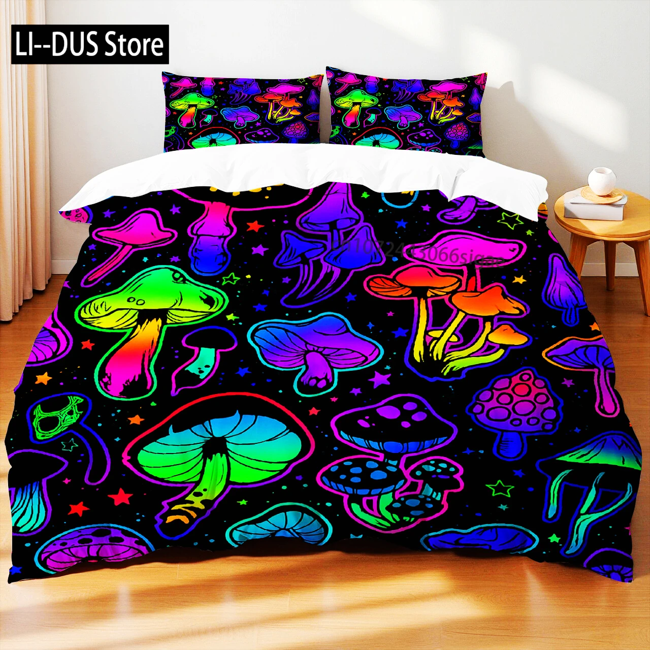 

Mushroom Theme Bedding Set Colorful Mushrooms Leaves Butterflies Natural Style Queen Duvet Cover Sheet Pillowcases Home Textile