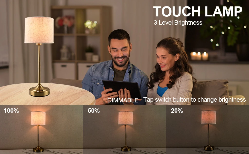 Cordless Table Lamps Rechargeable Battery Lamp with 3-Level Dimmable Fabric Touch Bedside Lamps for Bedroom, Living Room