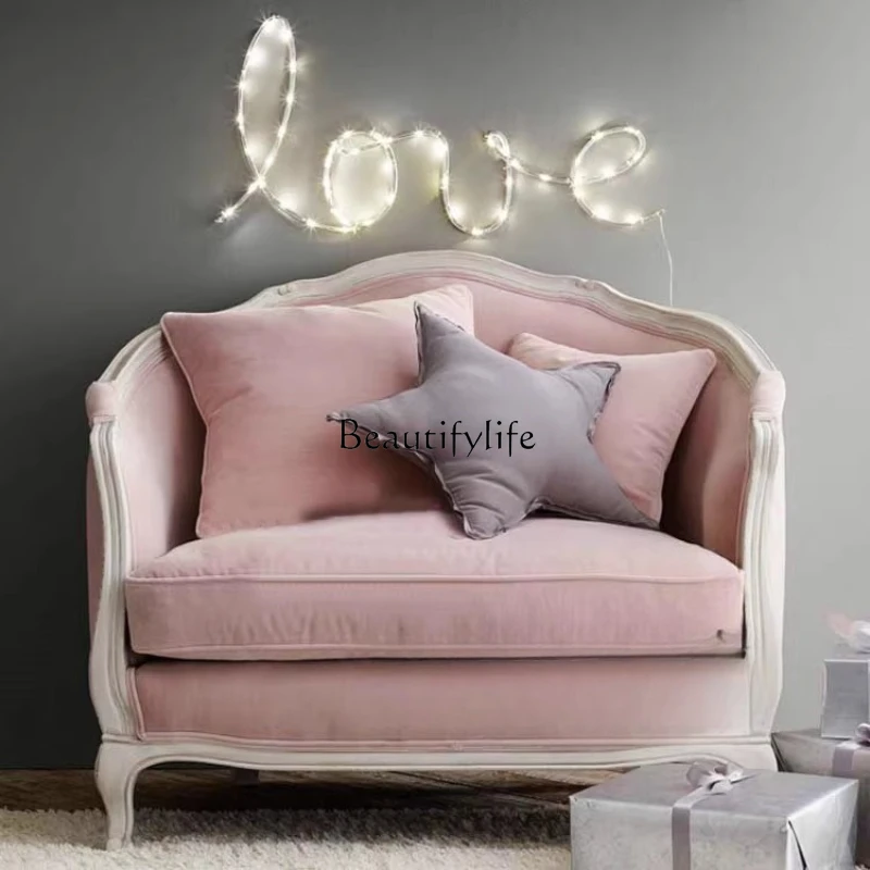 

American country single chair pink purple sofa French retro solid wood