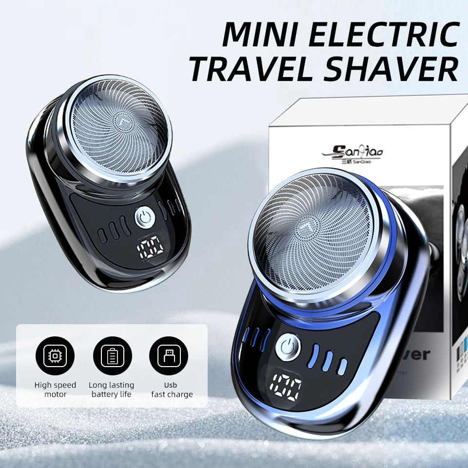 Mini rasoir électrique de voyage pour hommes, rasoir portable, aste, chargement USB, machine à raser intelligente, support et sec