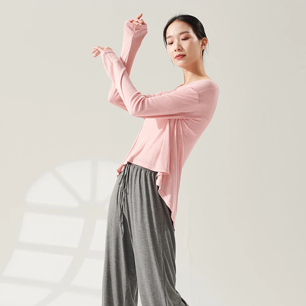 Womern Moder Dance Cover-Up Female Ballet Loose Long Sleeve Top Soft Breathable Classical Dance Yoga Jogging Girl Workout Shirts