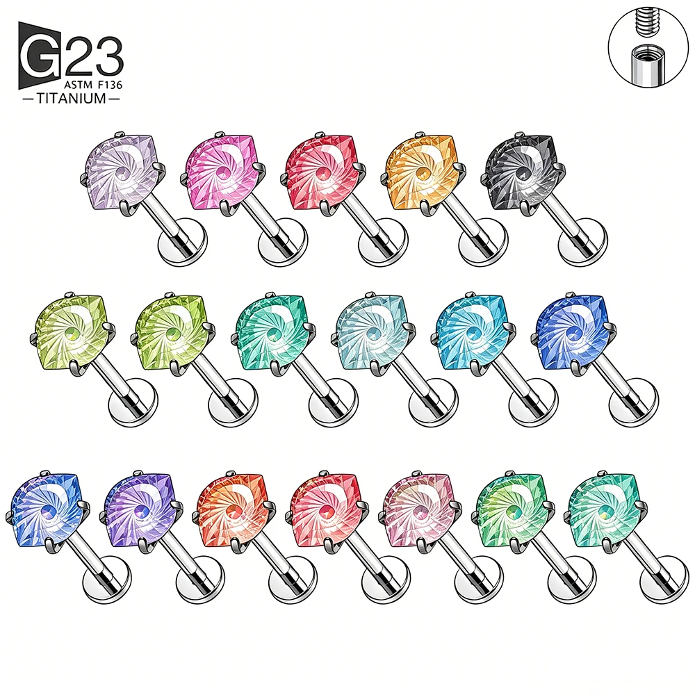 ASTM F136 G23 Titanium Labret Stud Earring Flatback 16G Demon Eye 18-Color CZ Earrings Helix Cartilage Tragus Piercing Jewelry