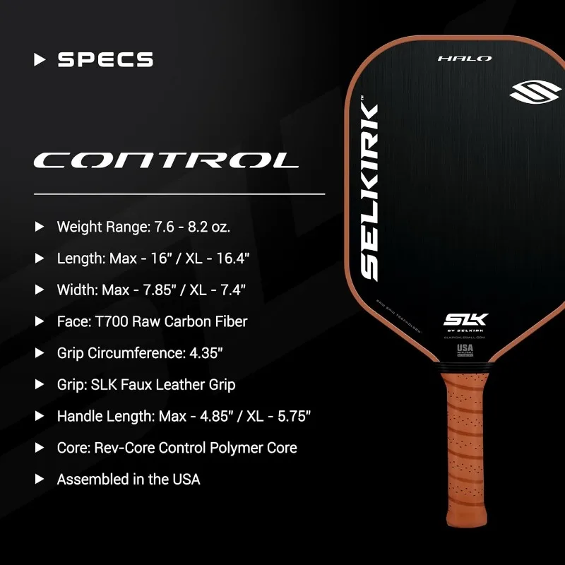 2024 Selkirk SLK Halo Control & Halo Power Pickleball Paddle | Raw Carbon Fiber Pickleball Paddle with a Rev-Core Power Polymer