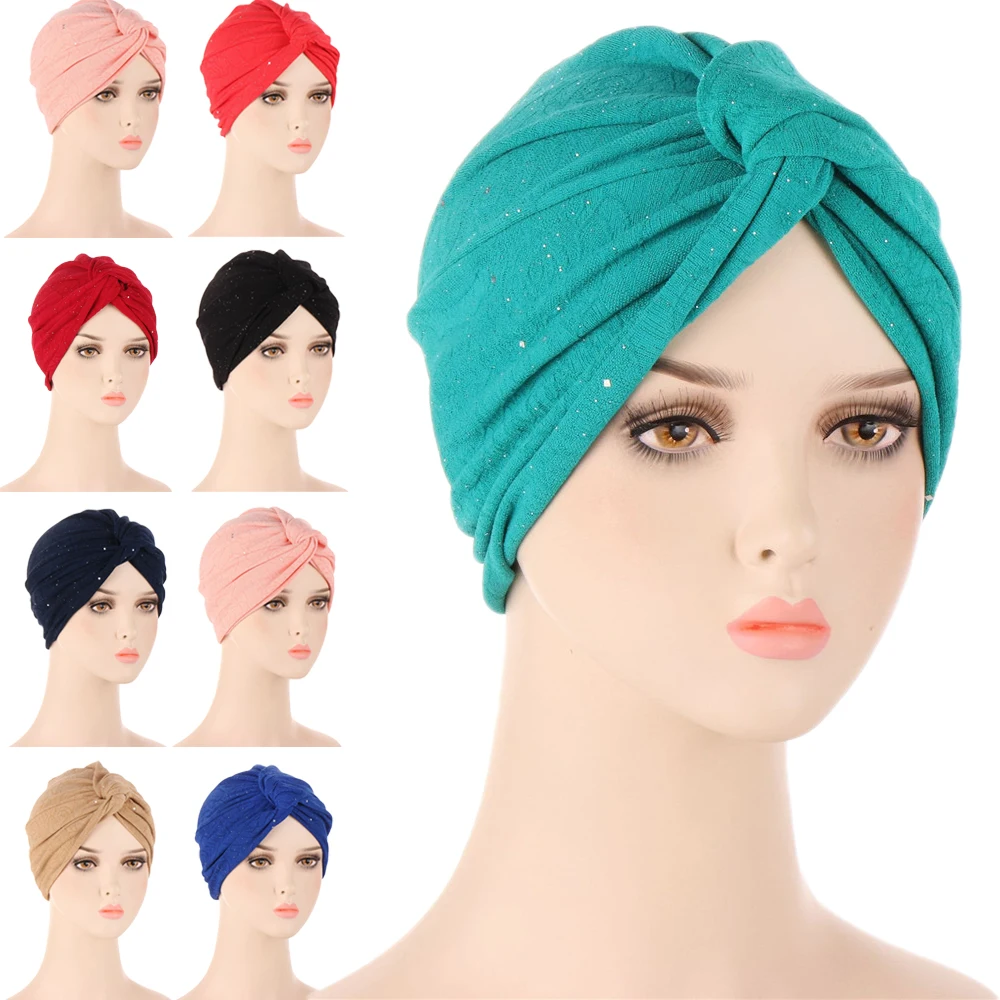 

New Women Twist Knot Turban India Print Headscarf Muslim Hijab Inner Hat Bonnet Skullies Chemo Cap Head Cover Hair Loss Headwear