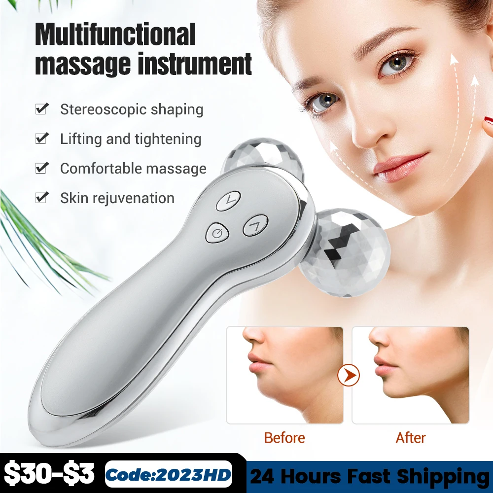 Micro-corrente vibrazione 3D Face Roller Massager EMS Microcurrent Face Lift Device Facial 4D Roller Y Shape Rotating Machine