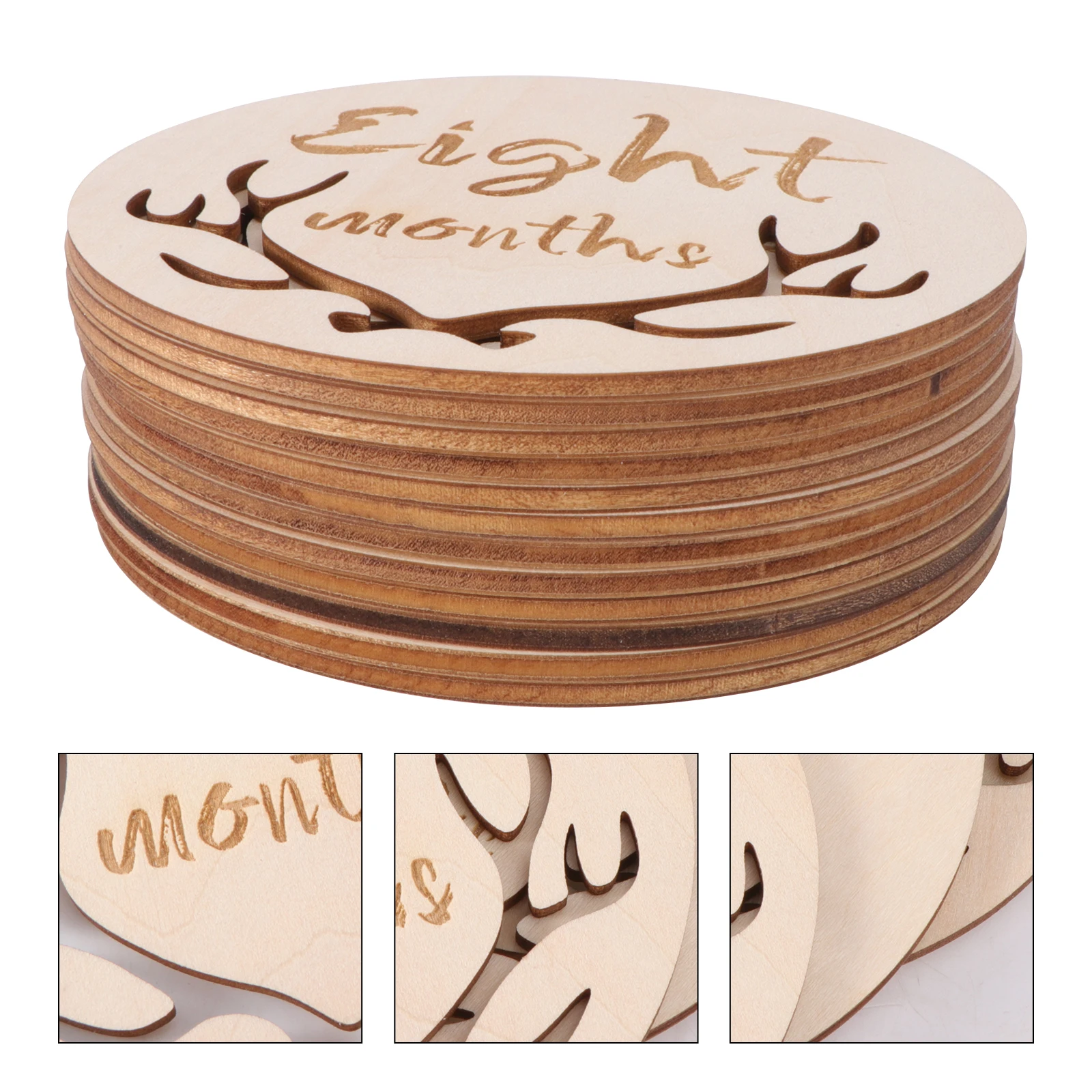 

12 Pcs/Set Wooden Baby Month Card Cards Infant Birthday Monthly Photography Prop Commemorative Souvenir Newborn