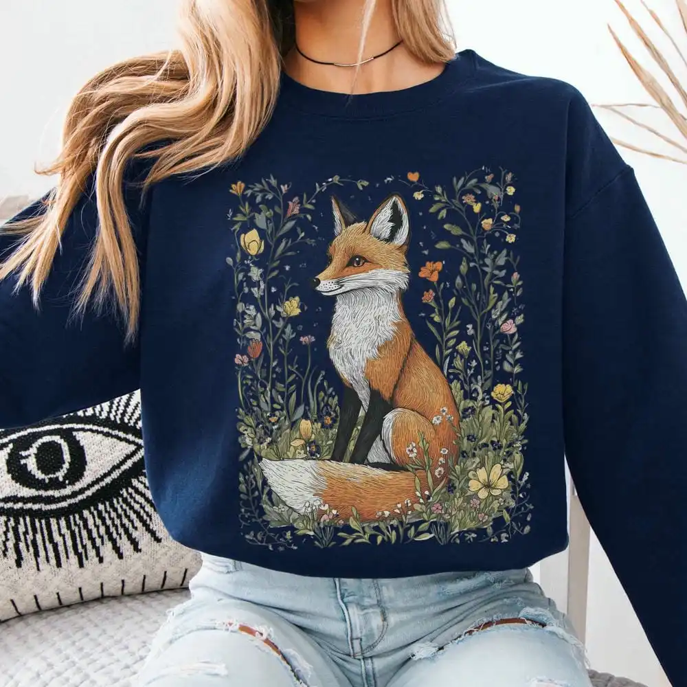 เสื้อสเวตเชิ้ตลายดอกไม้สุดน่ารักสำหรับคนรักป่าไม้ สไตล์วินเทจ ลายดอกไม้แบบค็อตเทจคอร์ เสื้อผ้าตลกๆ ทันสมัย สไตล์ลำลอง เสื้อสเวตเชิ้ตแนวสตรีทแวร์