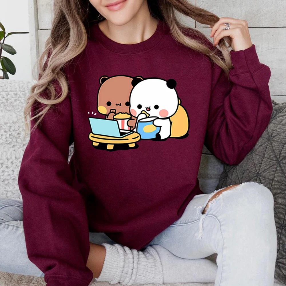 Śliczna bluza Bubu i Dudu Cartoon Panda Bear Bubu i Dudu graficzna bluza z kapturem damskie/męskie topy Kawaii drukowane bluzy w stylu Harajuku