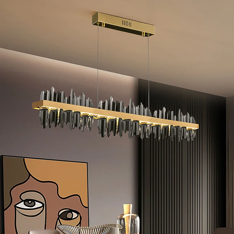 Modern Chandelier Remote Control Dimmable Gold/Black Rectangular LED Gloss Light Fixture Restaurant Kitchen Island Pendant Light