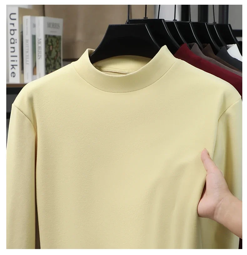2026 New Men's Casual Solid Color High Collar Velvet Long Sleeve T-shirt Spring and Autumn Versatile Comfortable Top