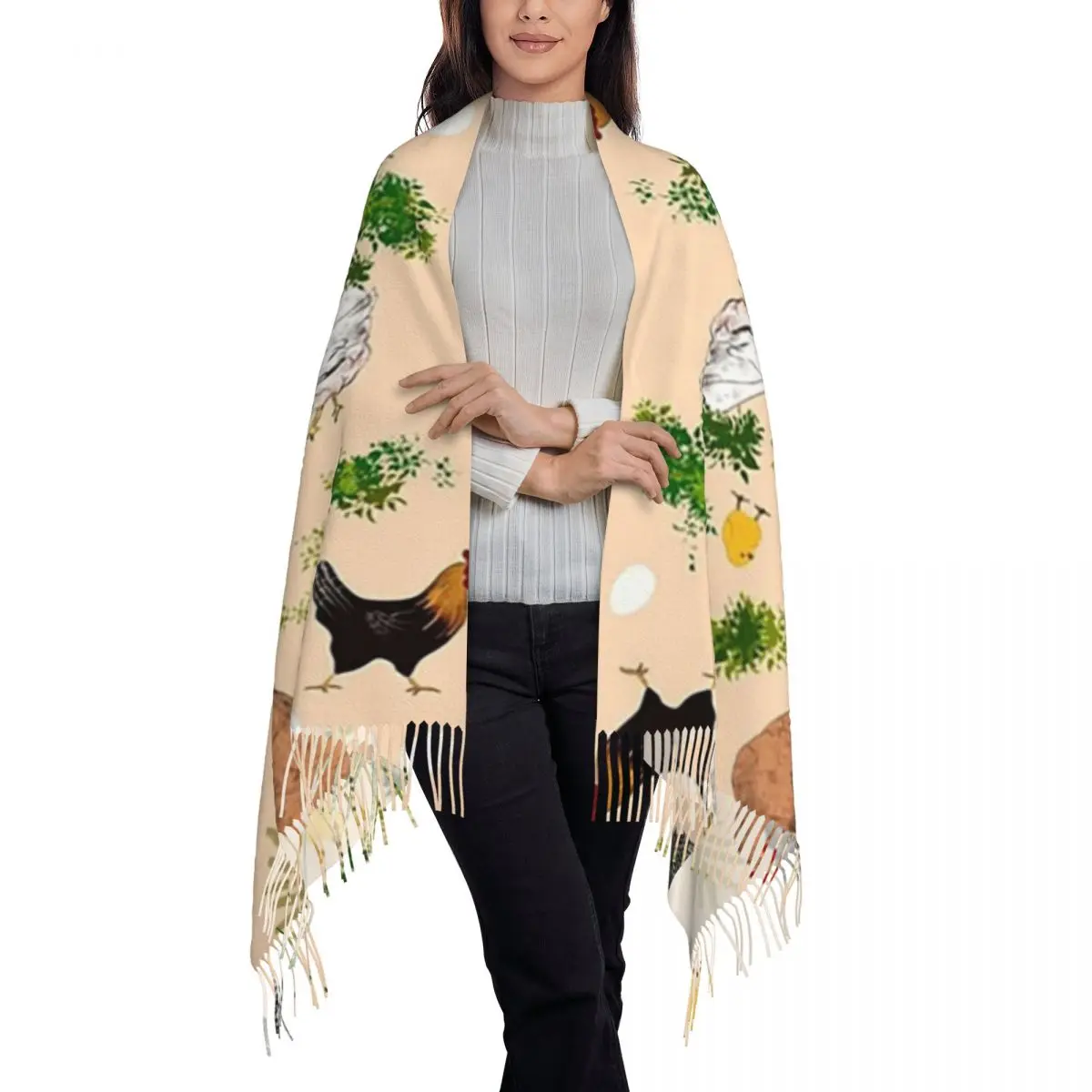 Chicken hen chicks Pattern Scarf Tassel Scarves for Women Soft Warm Shawls and Wraps Long Fall Winter Shawl Wrap