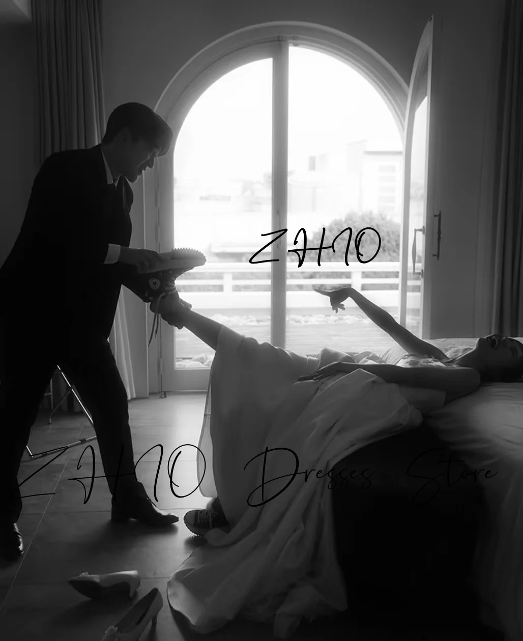 ZHIO Elegant Flowers 2PCS Wedding Party Dress Strapless A-Line Floor Length Ivory Taffeta Korea Photo Shoot Bridal Gown Custom