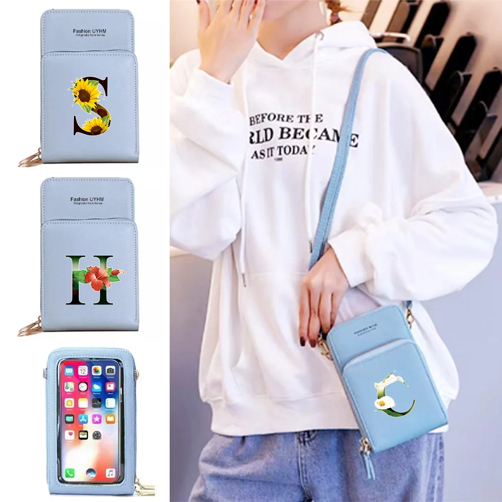

Waterproof Touch Screen Mobile Phone Bags Women Shoulder Bag Pu Leather Wallet Card Holder Storage Pack Flower Color Print Purse