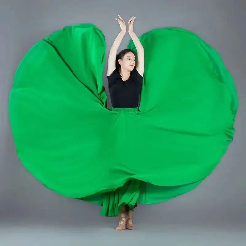 تنورة رقص نسائية عالية الخصر مطوي ، بلون واحد ، شيفون ، أرجوحة كبيرة ، أداء مسرحي ، طويلة ، درجة