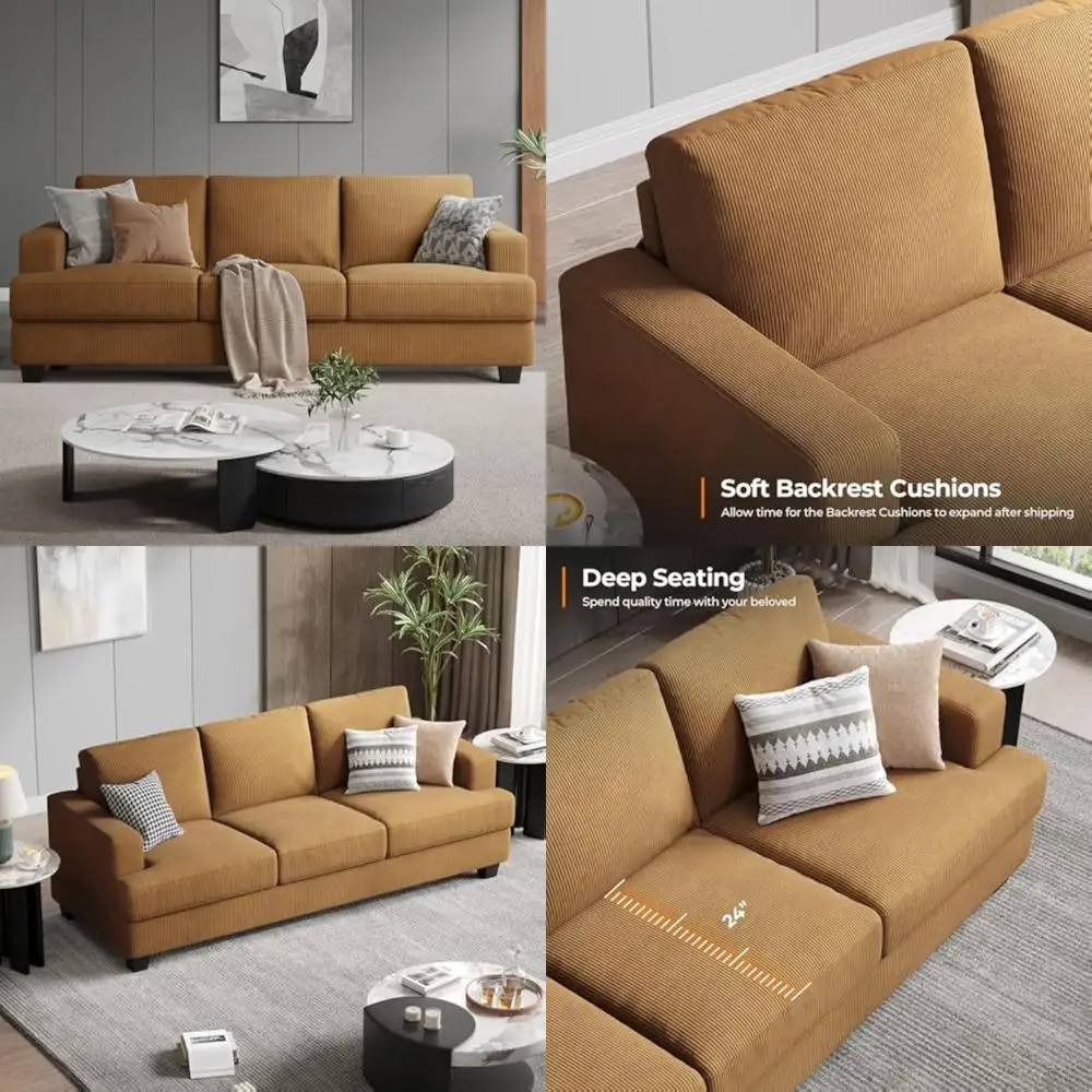 

"oversized 89" deep seated 3-seater sofa in corduroy fabric for modern living rooms with comfortable armrests"