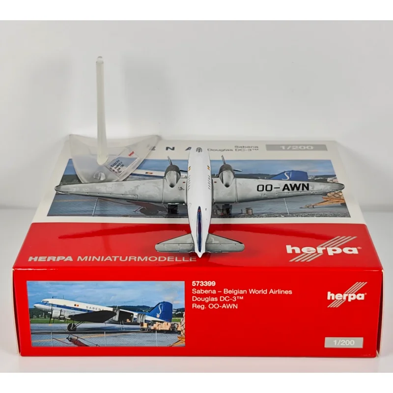 เฮอร์ปา ไดแคสต์ รุ่น DC-3 OO-AWN เครื่องบินบีลิซาร์ของเล่นสะสมตกแต่ง ทำจากโลหะผสม ขนาด 1/200
