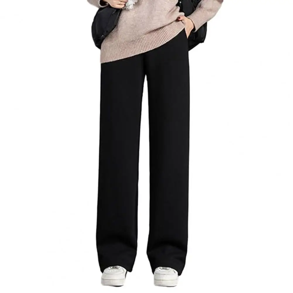 

Straight Wide Leg Pants Winter Women's Fleece Lined Pants Elastic High Waist Wide Leg Trousers for A Cozy Stylish Look Fleece