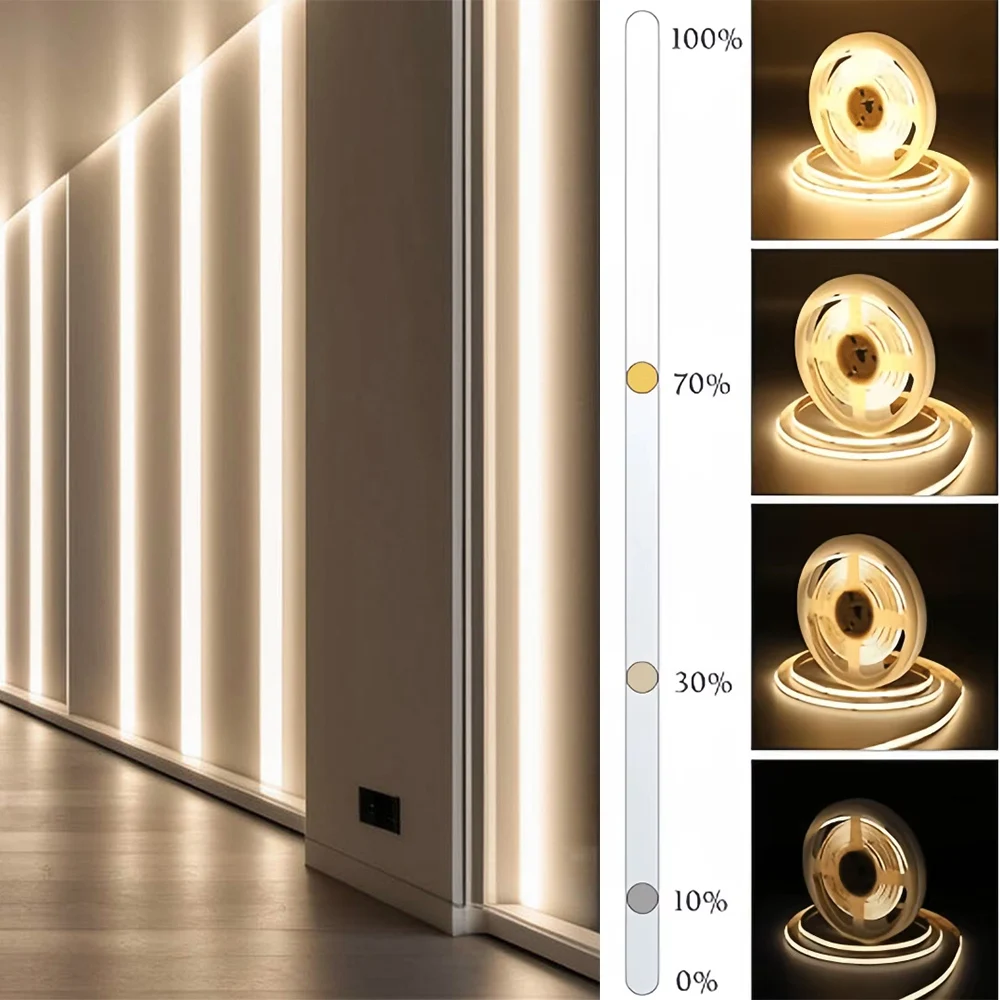 Push Button Warm White Switch COB LED Strip Light, USB Port Energised, Suitable for Bedroom, Cabinet, etc.