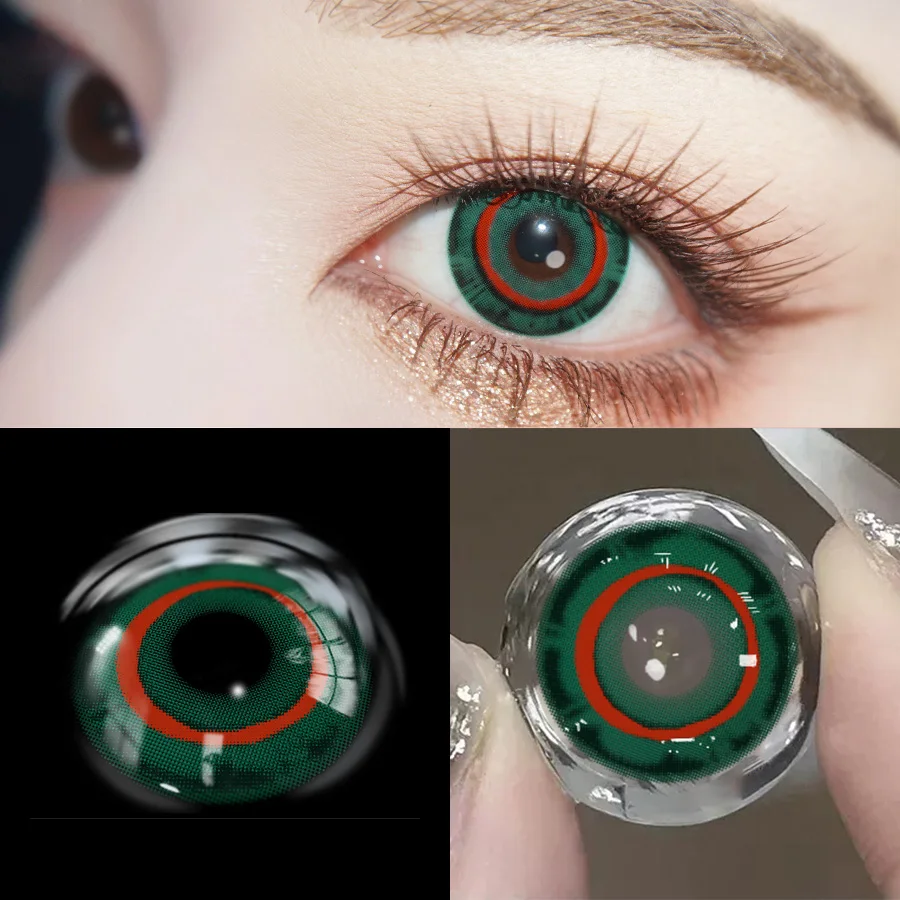 1 Paar grüne Halloween-Farbkontaktlinsen Crazy Circle Lens Anime Softlens