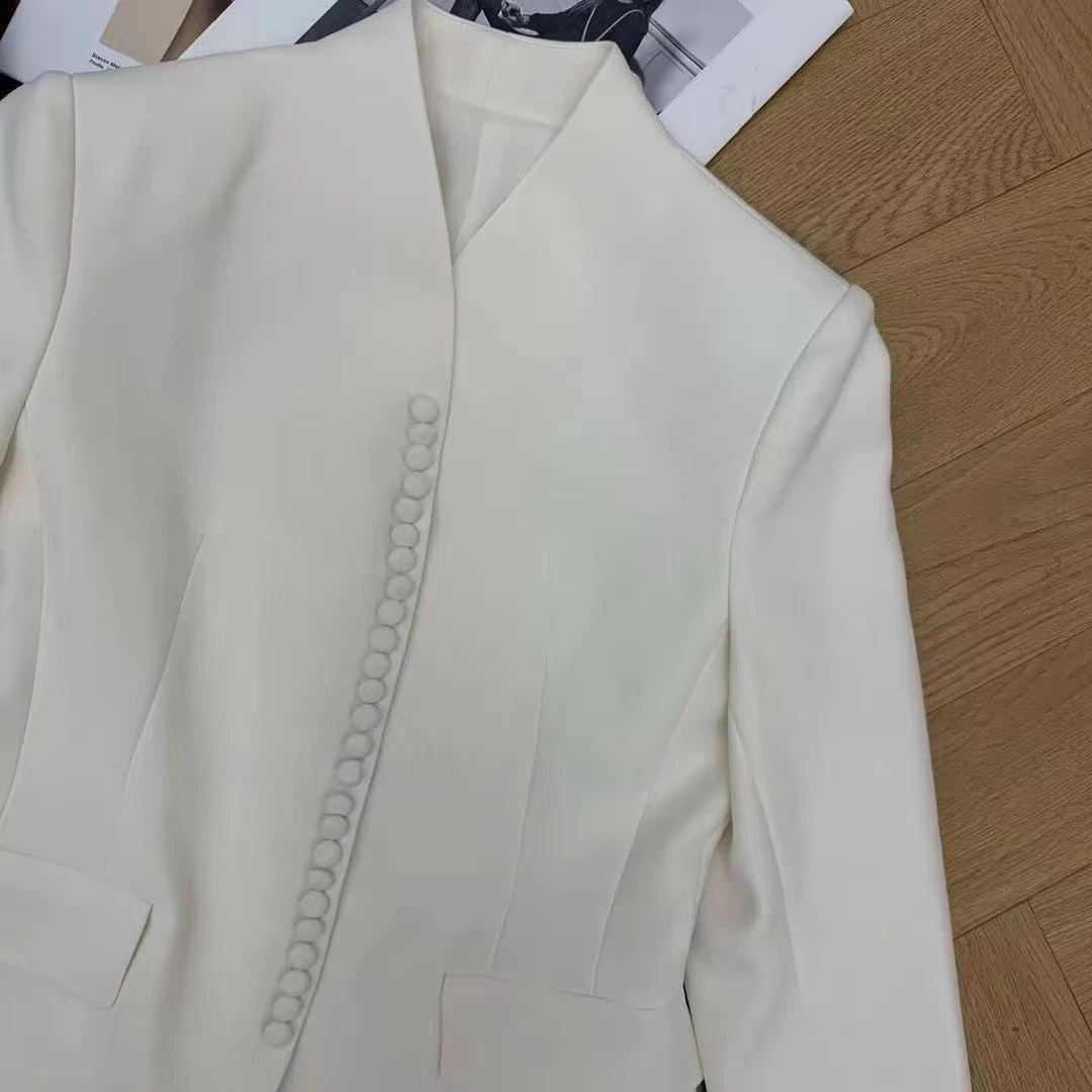 French Elegant Fashion Designer Solid Color Blazer Suit Women Stand Collar Long Sleeve Single Breasted Chic Jacket