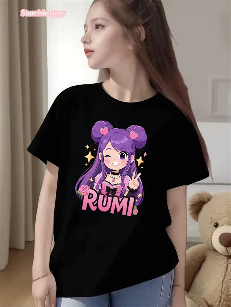 

Летняя модная футболка для девочек в стиле K-pop с милым аниме-принтом, короткий рукав, удобная мягкая ткань, повседневные топы для детей