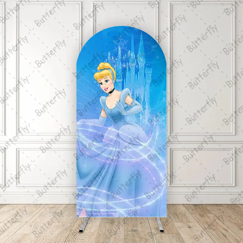 

Disney Cartoon Cinderella Princess Magic Blue Dress Dreamy Arch Photo Backdrop Cover Girls Birthday Party Background Decoration