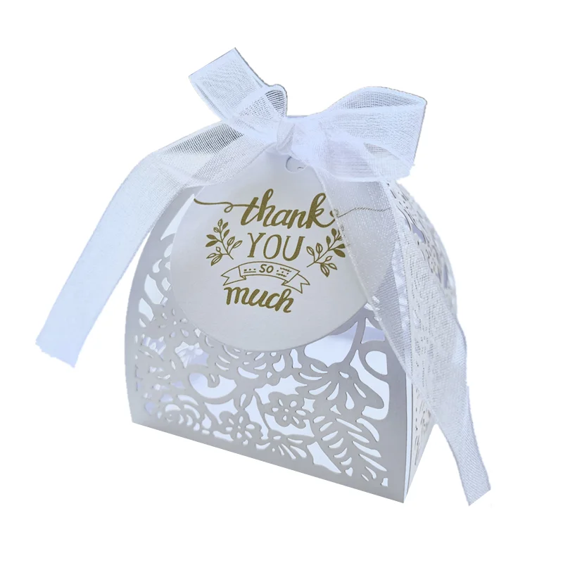 25/50/100pcs Laser Hollow Cut Wedding Candy Boxes with Thank You Tag Valentine\'s Day Gift Chocolate Packaging Box Party Favors