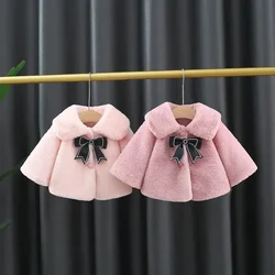 Baby Girl's Winter New Jacket Sweet Solid Color Warm Wool Sweater Suitable for 0-3 Years Old