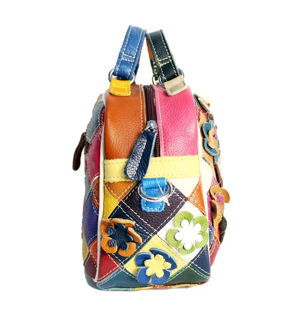 Multi-color Floral Patchwork Handbag 2026 Female Fashion Flower Genuine Leather Big Capacity Messenger Bag for Women Daily Work
