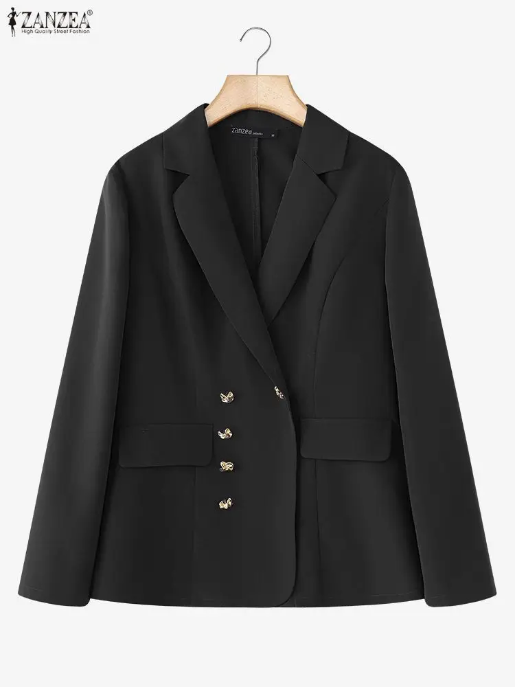 

ZANZEA, осенний пиджак с лацканами и длинными рукавами, женские куртки 2021, стильный офисный двубортный пиджак, костюмы, элегантная верхняя одежда OL