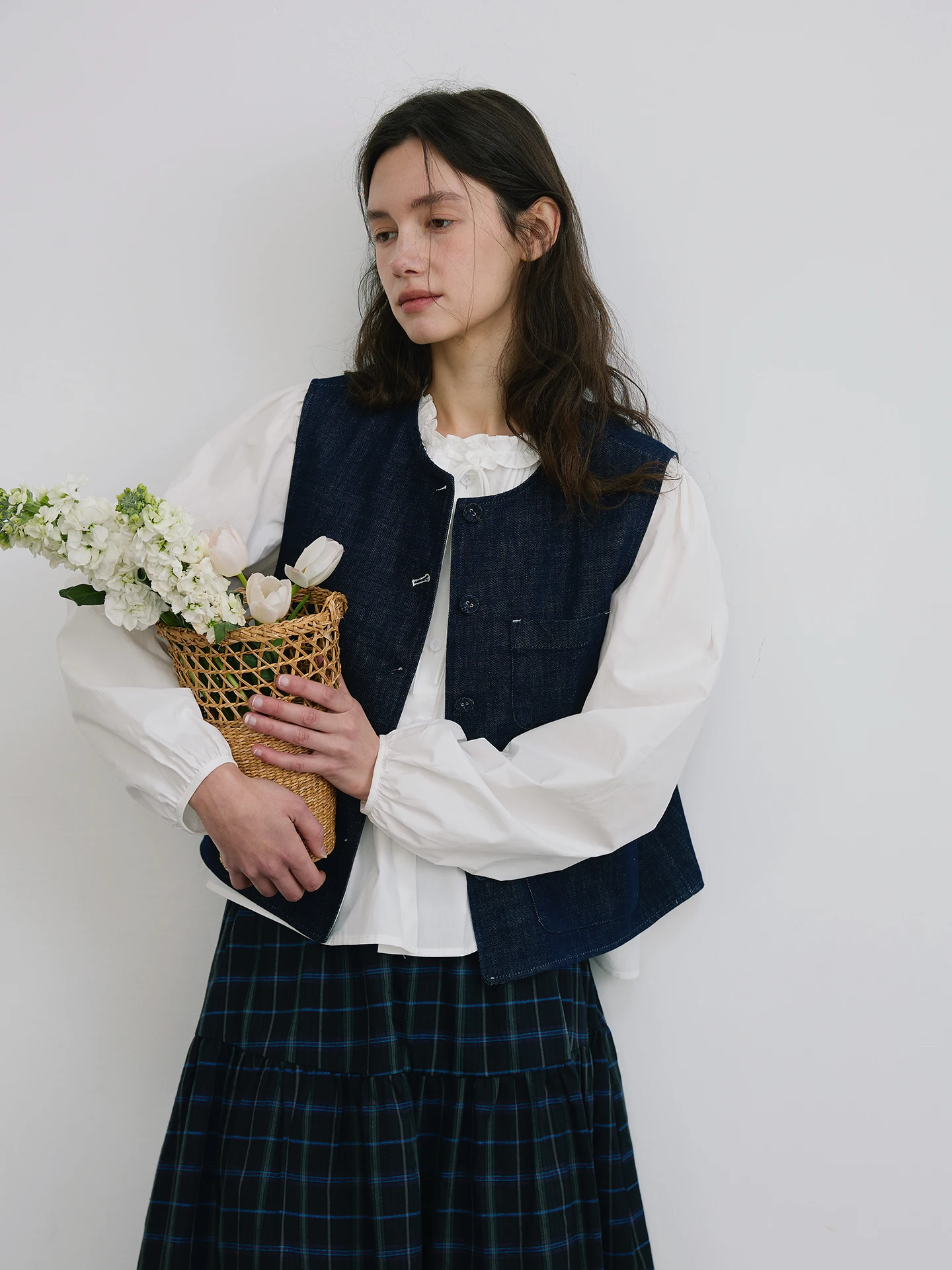 

Джинсовый жилет Willbewell Vintage College Sle, двусторонний, оригинального цвета, женский, из чистого хлопка, на одной пуговице