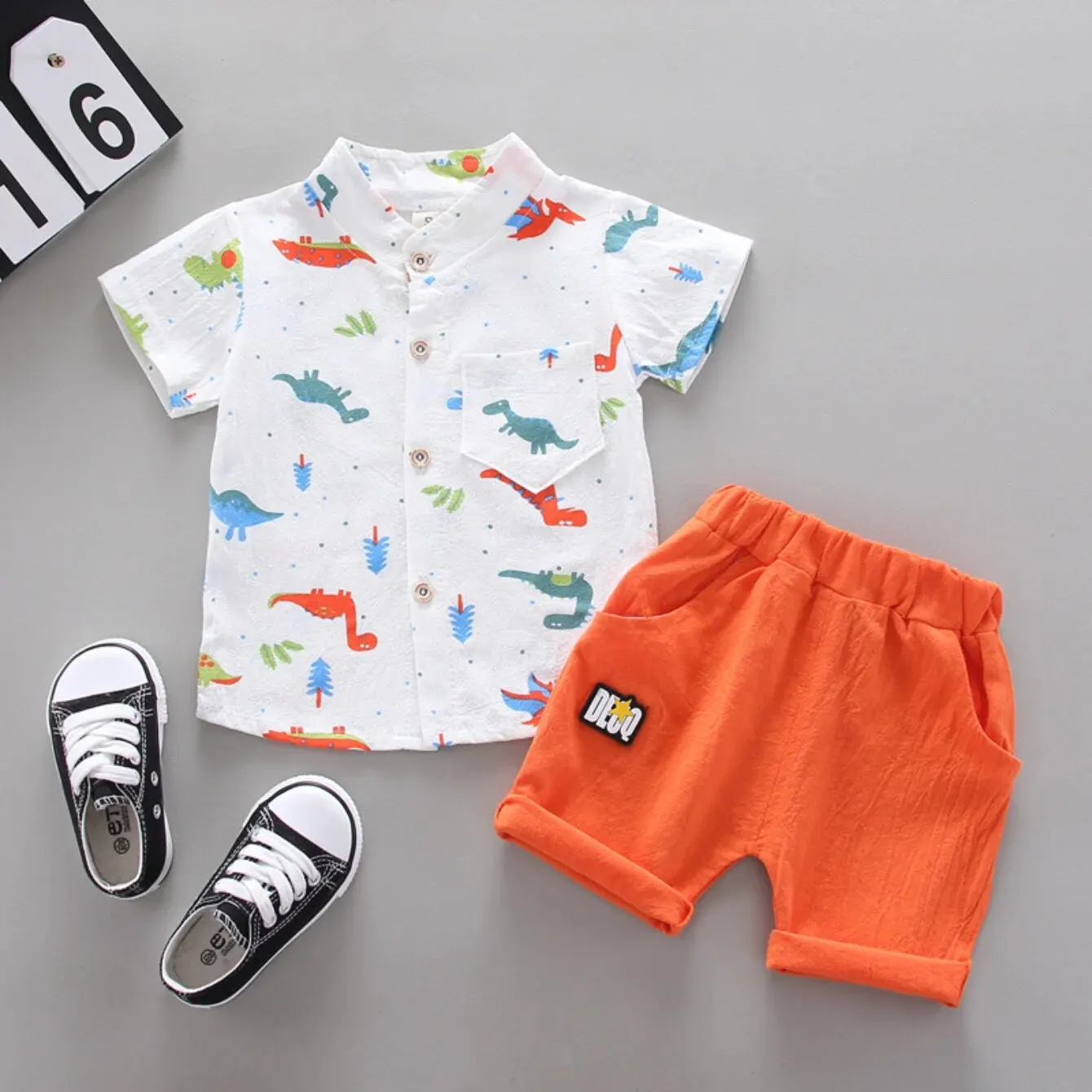 Summer Toddler Kids Clothing Short Sleeve Dinosaur Print Shirt Pant Two Piece Casual Suit Baby Boy Outfit Clothes