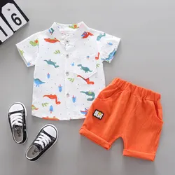 Summer Toddler Kids Clothing Short Sleeve Dinosaur Print Shirt Pant Two Piece Casual Suit Baby Boy Outfit Clothes