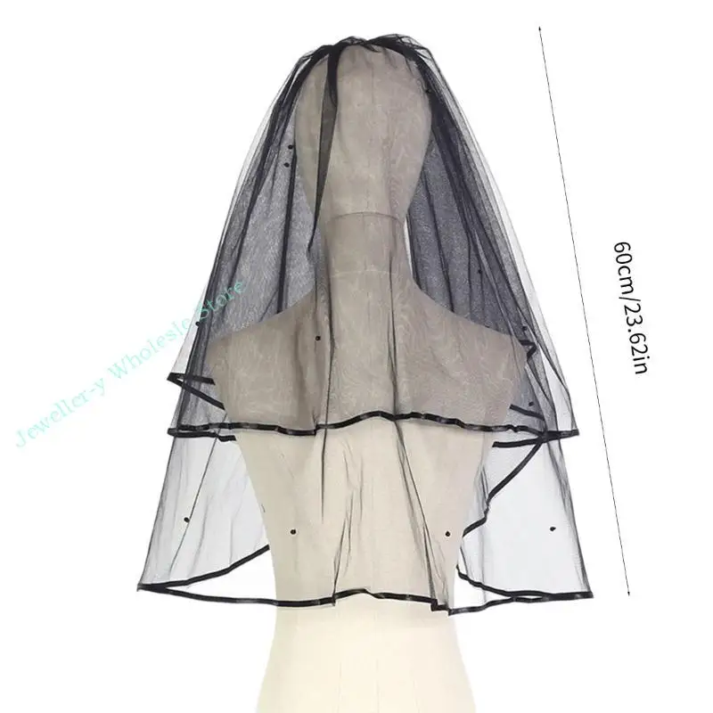 

R7UF Черные свадебные вуали Двойной слой Mantilla Свадебная завеса для невесты.