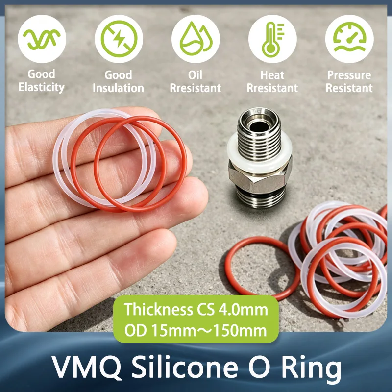 Red/White 10pcs VMQ Silicone Ring Gasket CS 4mm OD 12~150mm Silicon O Ring Gasket Food Grade Rubber O-ring Assortment Hvac Tools
