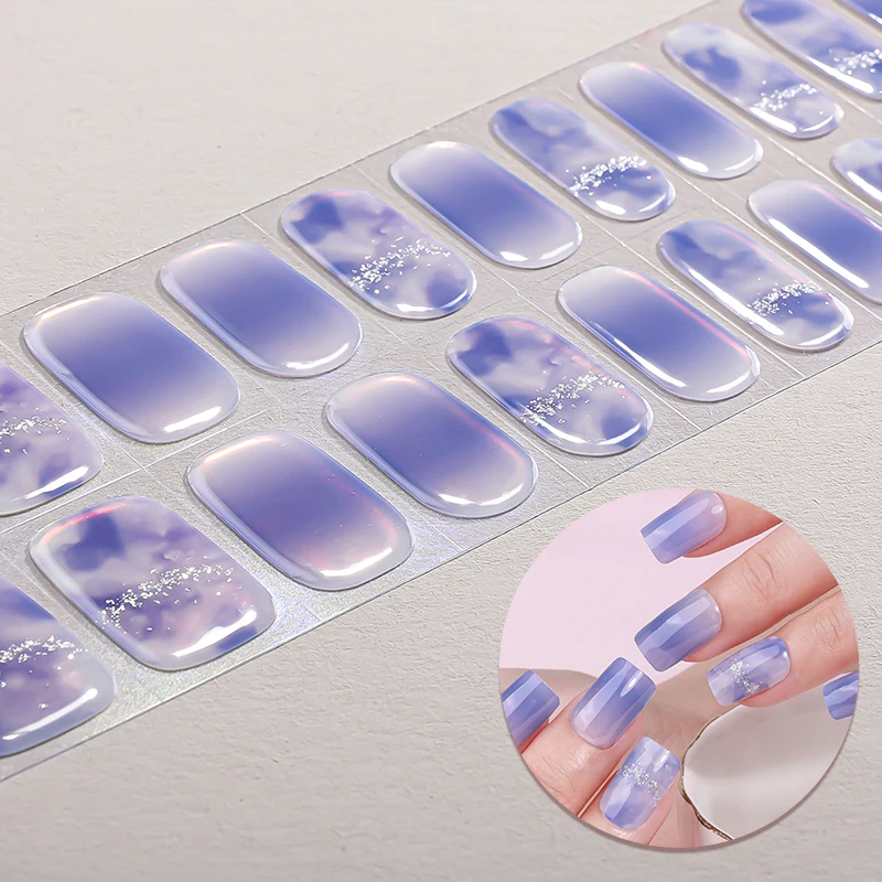 22 Tipsy Błyszczące Naklejki na Paznokcie Żelowe Bez UV Gradient Marmur Pełne Pokrycie Długotrwałe Paski Żelowe do Paznokci DIY Dekoracja Manicure