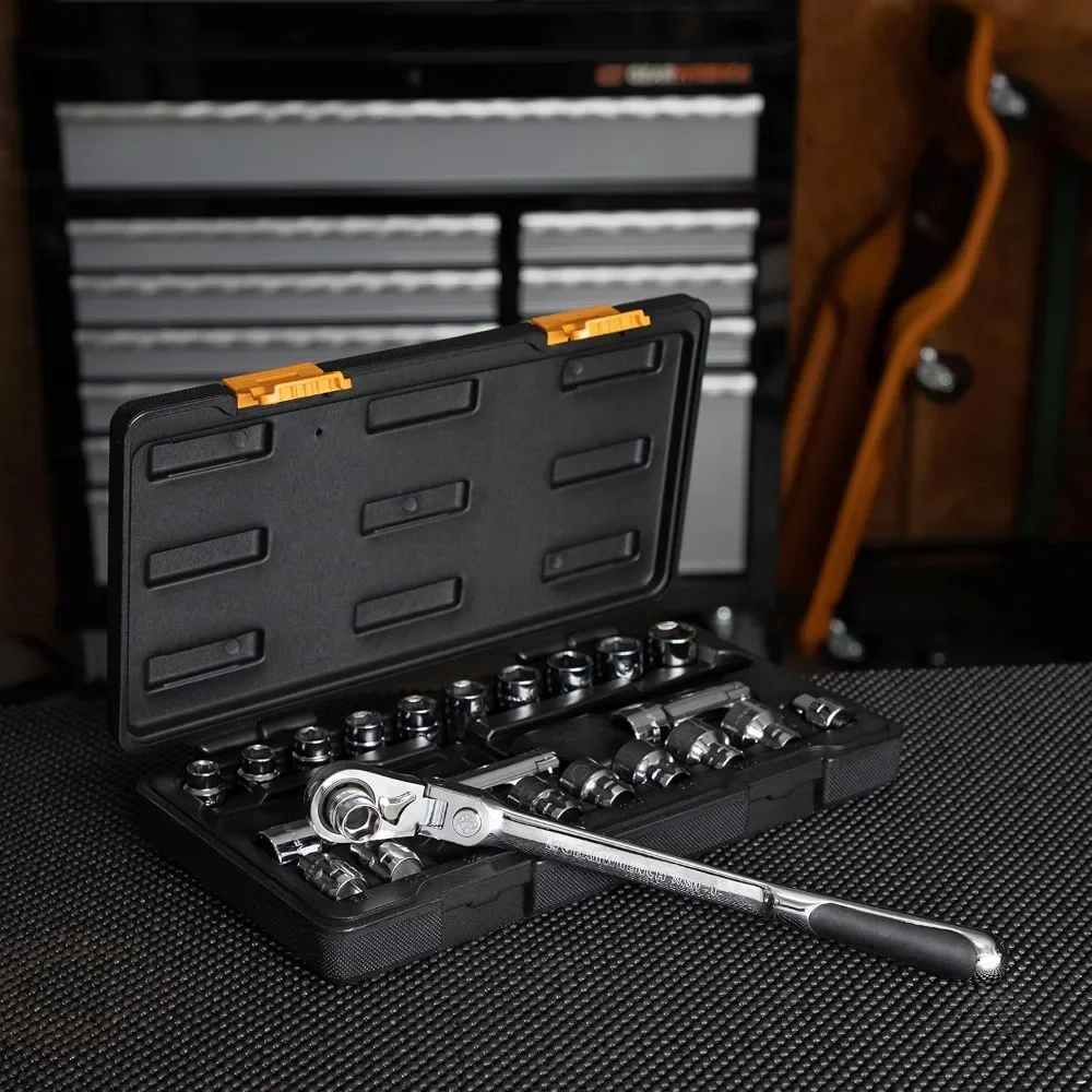 23 Piece 3/8" Drive Pass-Thru™ 6 Point Standard SAE/Metric Mechanics Tool Set | 893823