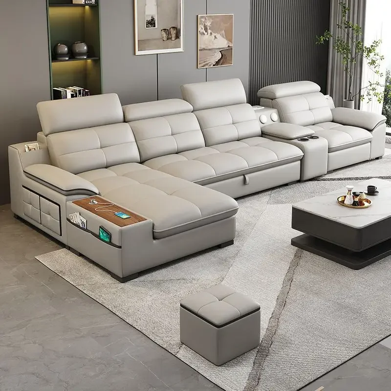 2025 Customizable Modern Folding Luxury Micro fiber Leather Reclining Italian Leather Multi Function Living Room Furniture Set