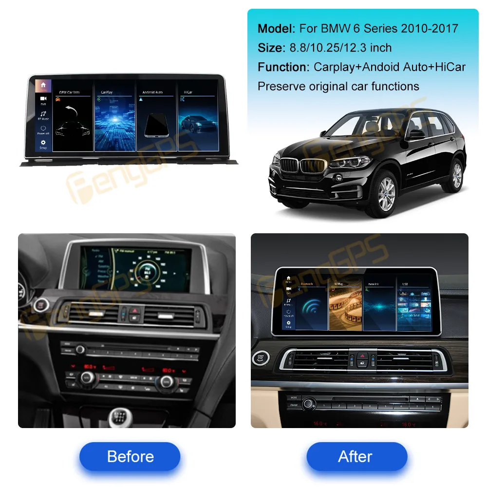 For BMW 6 Series 2010-2017 Linux System 10.25 Inches Wireless CarPlay Android Auto Hicar Touch Screen Multimedia Player Stereo