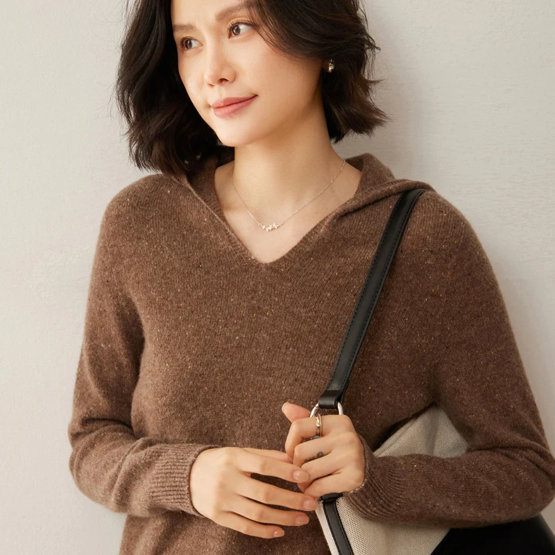 Women's Hooded Sweater 100% Merino Wool Pullover Spring Autumn Winter Long Sleeve Female Wool Knitwear Korean Fashion Tops