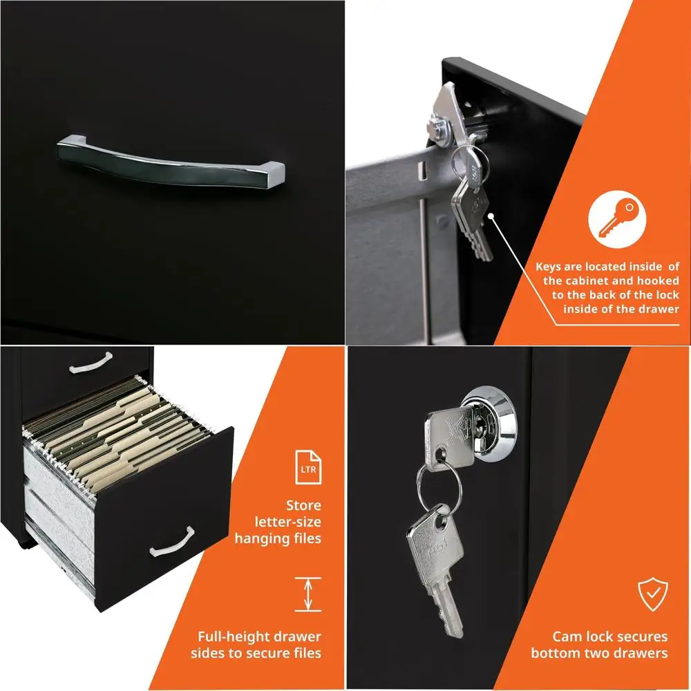 

Modern 3-Drawer Mobile Storage Cabinet in Black