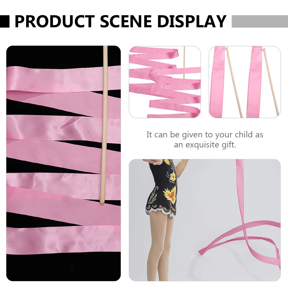 

4 Pcs Ribbon Props Dance Accessories Gymnastics Party Decorations Prom Wands Wooden Handle Rthym
