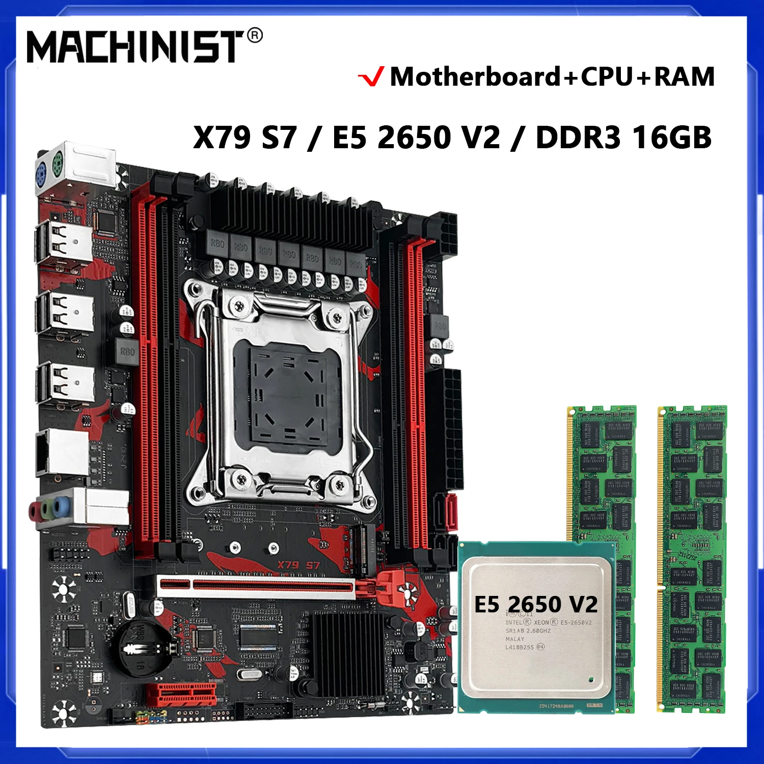 Placa base MACHINIST X79 S7, procesador Xeon E5 2650 V2 opcional LGA 2011 y kit de memoria RAM DDR3 de 16G, conjunto NVME M.2