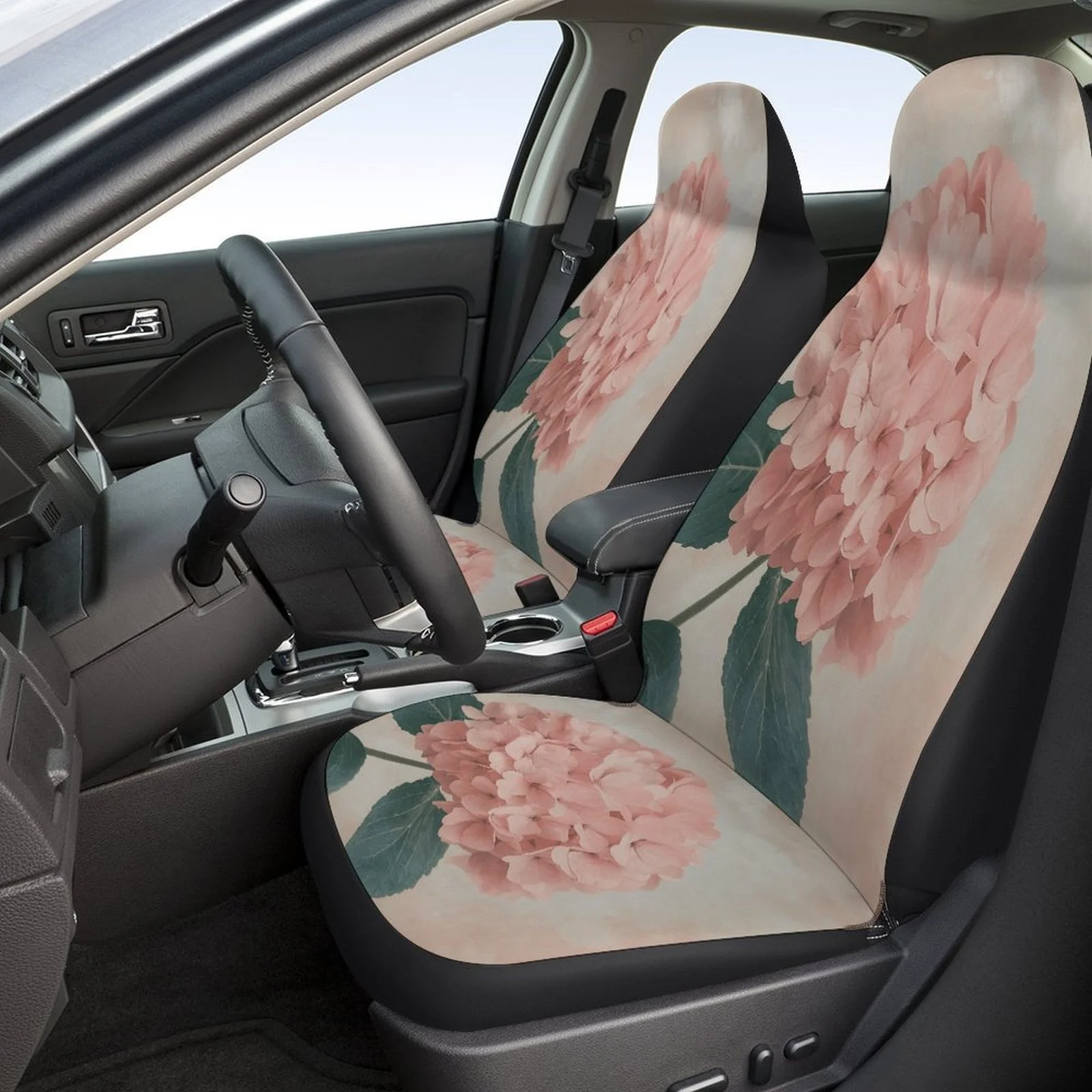 Set Of Car Seat Covers Featuring Hydrangea Designs, Suitable For Various Vehicles. Stylish And Unique, These Full Set Covers You