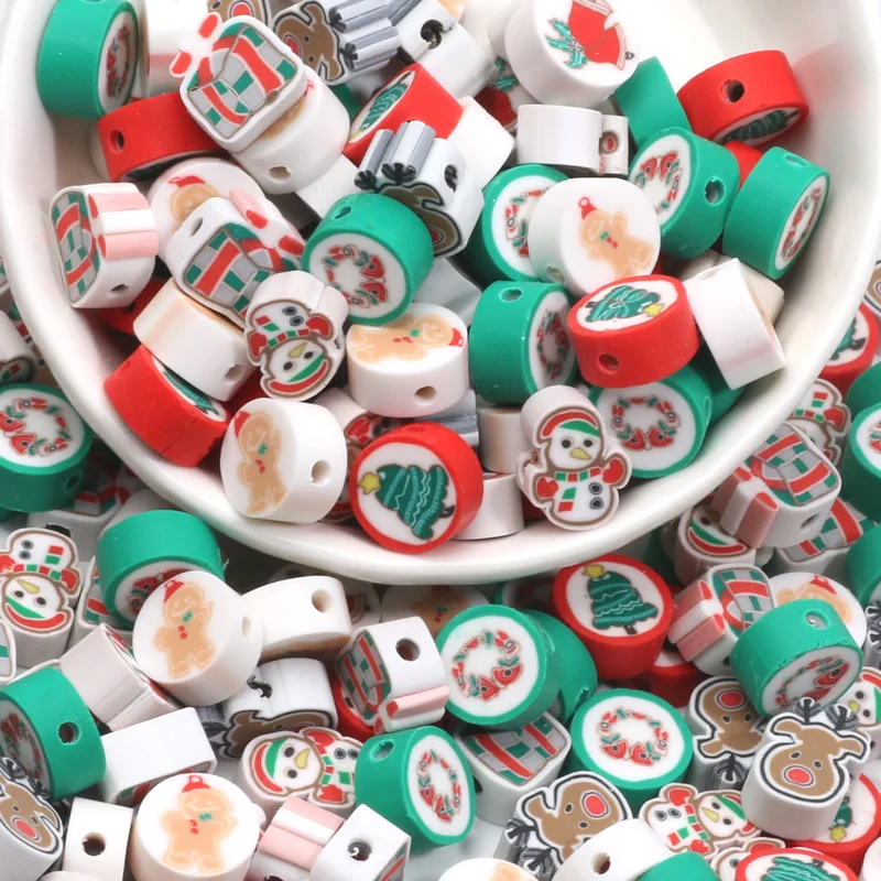 20-100pcs Mixed Christmas Tree Snowman Elk Polymer Clay Spacer Beads For Jewelry Making Bracelet Home Decoration Accessories