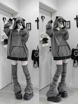 Streetwear Harajuku Hoodies Jackets Women's Clothing Hooded Punk Zipper Coat Japanese…