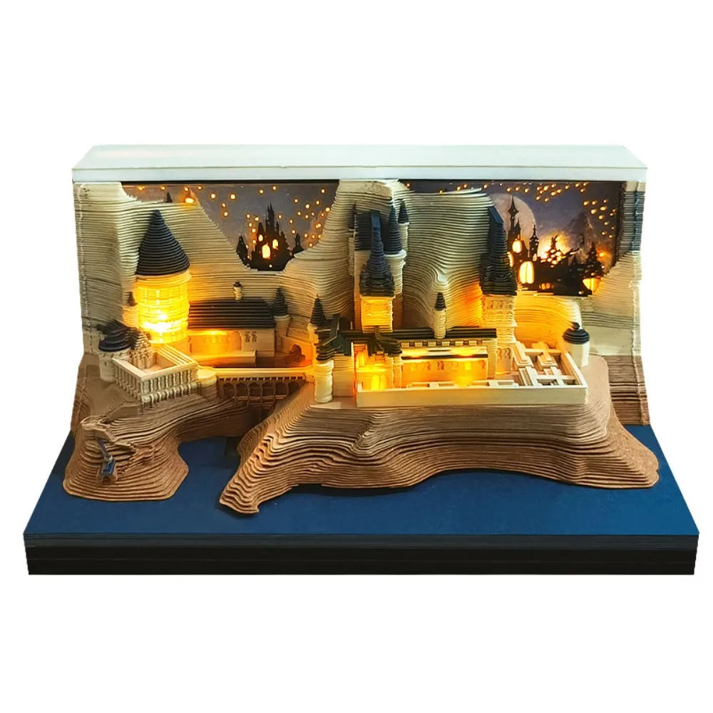 

With Lights Paper Sculpture Calendar Notepad Desktop Ornament Magic Castle Calendar 3D Paper Craft 3D Paper Craft Calendar