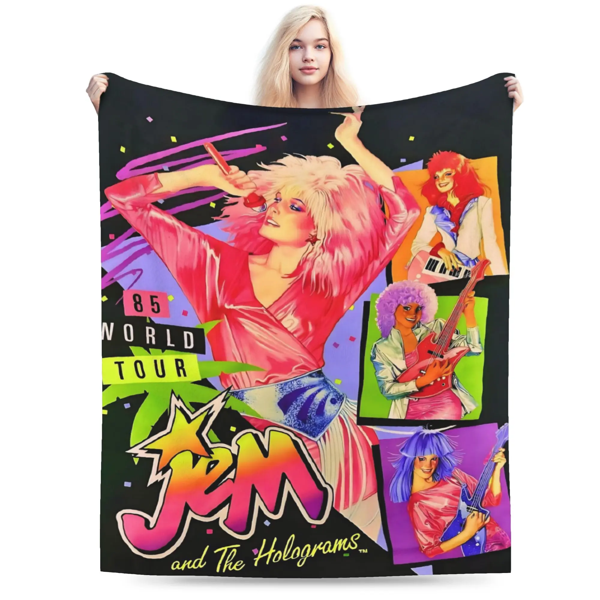 Jem And The Holograms Blankets Fleece  Cozy Super Soft Throw Blankets for Sofa Quilt